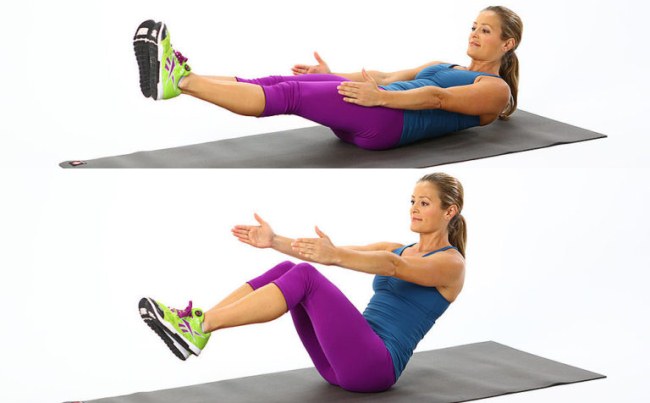 Abdominal muscle workout for women. Lower press exercises