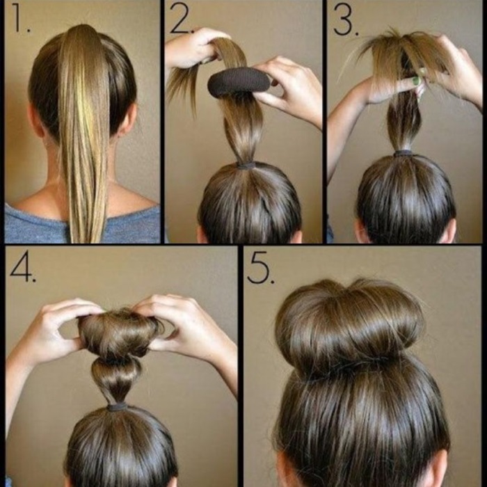 Bundle with a donut for long, medium, short hair. How to make a beautiful bundle. Photo, video