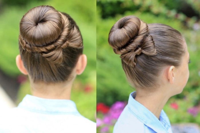 Bundle with a donut for long, medium, short hair. How to make a beautiful bundle. Photo, video