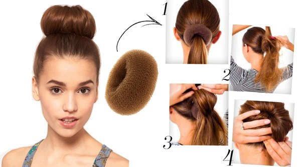 Bundle with a donut for long, medium, short hair. How to make a beautiful bundle. Photo, video