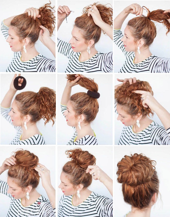 Bundle with a donut for long, medium, short hair. How to make a beautiful bundle. Photo, video