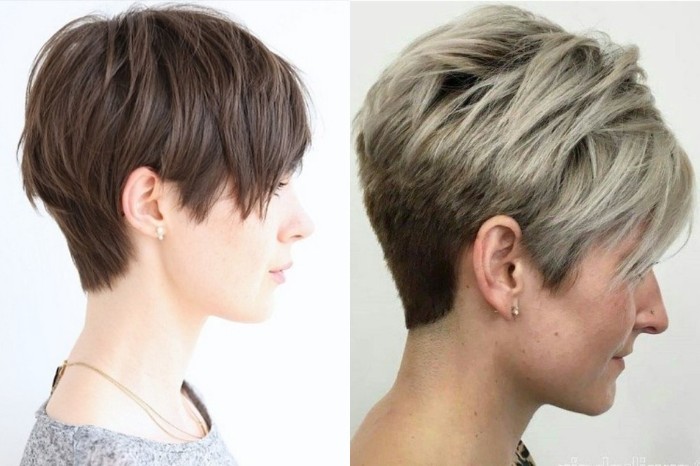 Pixie haircut for short and medium hair for women. Photo, front and back views, a diagram of how to cut, who suits