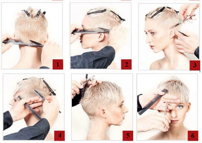 Pixie haircut for short and medium hair for women. Photo, front and back views, a diagram of how to cut, who suits