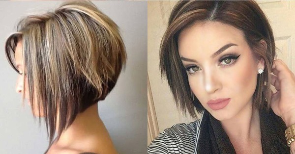 Bob haircut for short hair photo, front and back view. Bob bob with lengthening, bangs