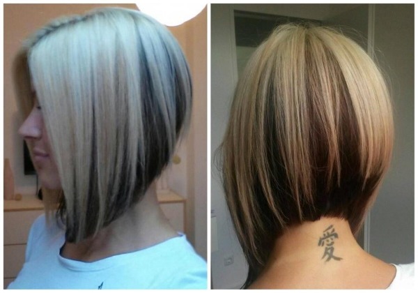 Bob haircut for short hair photo, front and back view. Bob bob with lengthening, bangs