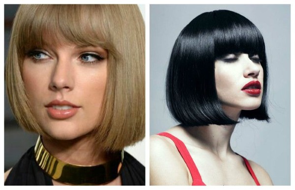 Bob haircut for short hair photo, front and back view. Bob bob with lengthening, bangs