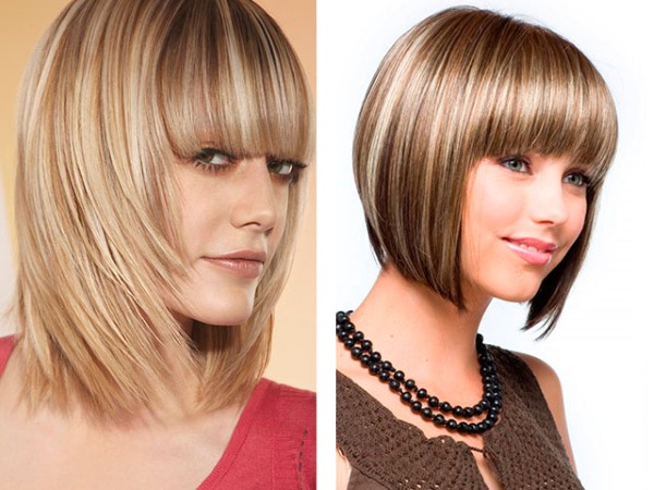 Highlights on dark medium hair. Fashionable color on tips, back and front view, photo