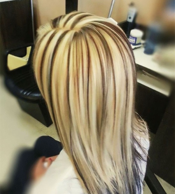 Highlights on dark medium hair. Fashionable color on tips, back and front view, photo