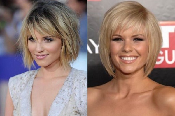 Haircut bob for short hair, bob bob, bob cascade, for lengthening, with bangs, on a leg, graduated. A photo