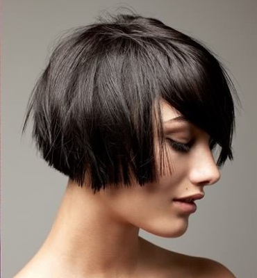 Bob bob for short hair with lengthening, on a leg, graduated. Suitable for, photo, front and back view