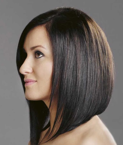 Bob bob for short hair with lengthening, on a leg, graduated. Suitable for, photo, front and back view