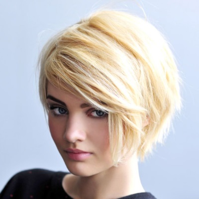 Bob bob for short hair with lengthening, on a leg, graduated. Suitable for, photo, front and back view