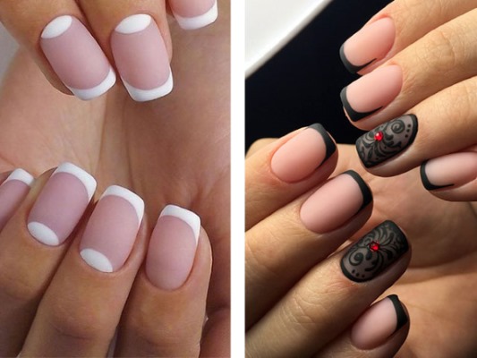 Matte manicure for short nails with gel varnish. Fashion trends 2020, new designs. A photo