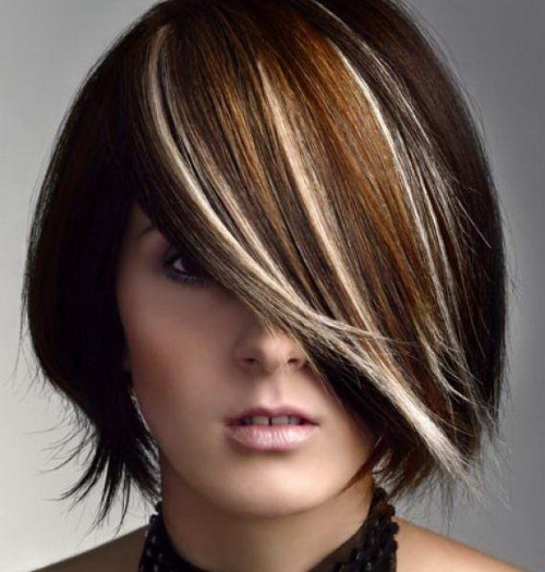 Highlights for dark hair of medium length, short hair. A photo