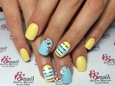 Nail design with tape for short and long nails. Photos, ideas with rhinestones, scotch tape. Master class: how to make a manicure with gel polish