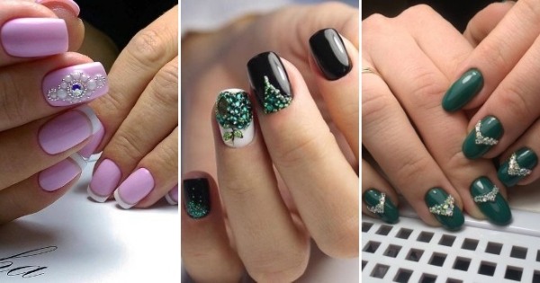 Design with rhinestones on the nails. Photos on the hands, feet, how to properly and beautifully fix the gel with varnish. Ideas and novelties of manicure