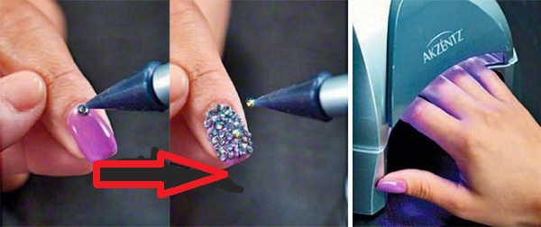 Design with rhinestones on the nails. Photos on the hands, feet, how to properly and beautifully fix the gel with varnish. Ideas and novelties of manicure