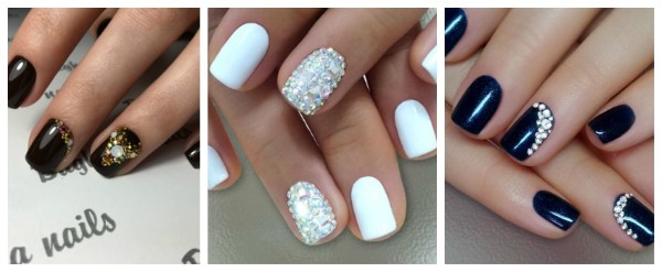 Design with rhinestones on the nails. Photos on the hands, feet, how to properly and beautifully fix the gel with varnish. Ideas and novelties of manicure