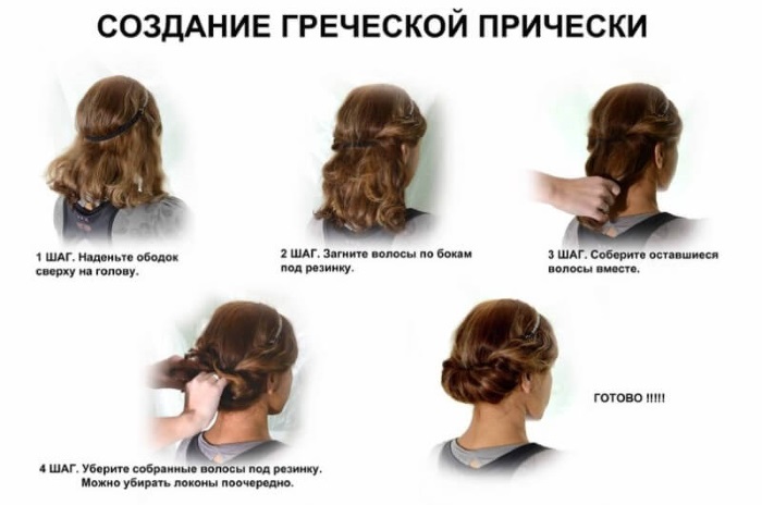 Greek hairstyle for long hair with a bandage. Step by step instructions with photo