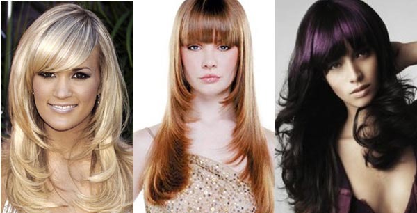 Cascading haircuts for long hair with bangs, no bangs, oval face, photo