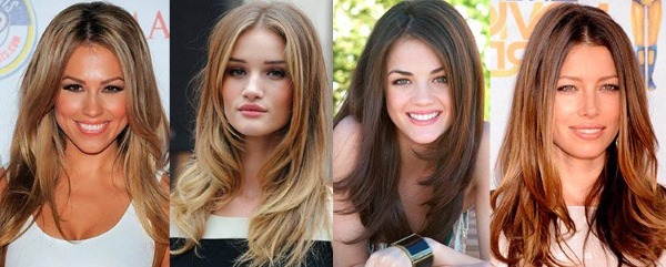 Cascading haircuts for long hair with bangs, no bangs, oval face, photo