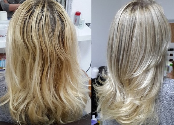 Highlighting on light blond hair, medium, short and long. Staining technique ashy blond, reverse, Californian, dark. A photo