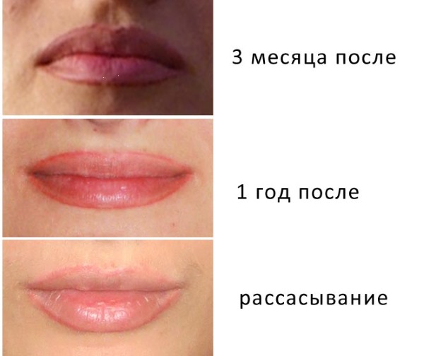 Lip tattoo with shading: natural color, 3D, miass, caramel, photo