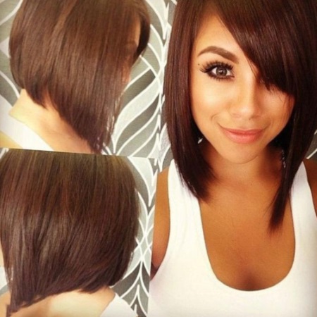 Elongated bob for long and medium hair: even, with elongated front strands, with and without bangs