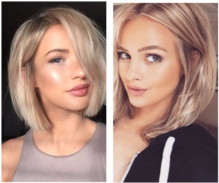 Graduated bob for medium hair. Photo of a bob with bangs, an elongated bob, bob, with volume on the top