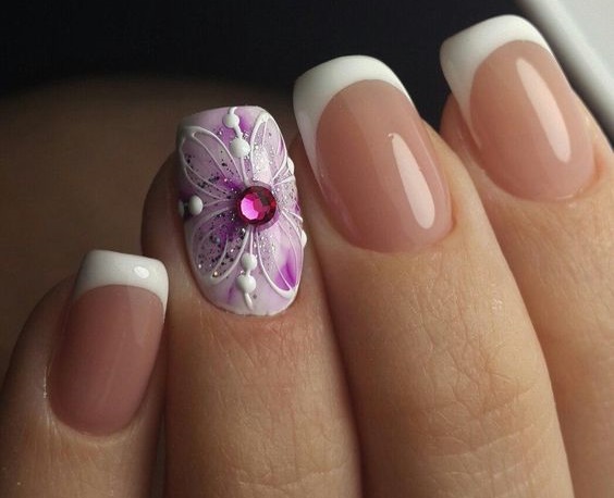 French on nails. Photo 2020, new items: white gel polish with a pattern, spring, autumn, summer, winter designs and ideas