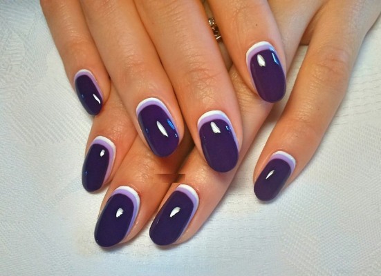 French on almond-shaped nails 2020: classic, moon, with rhinestones, stones, pattern, lace, inverted, reverse, geometric. A photo