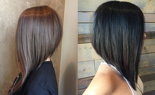 Square for lengthening. Photo with bangs, graded, bob bob: front and back views