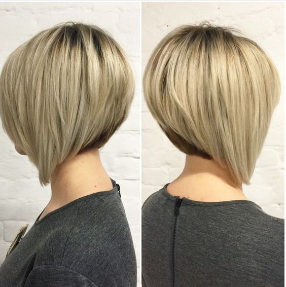 Square for lengthening. Photo with bangs, graded, bob bob: front and back views