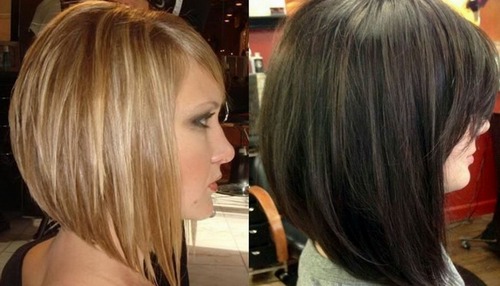 Square for lengthening. Photo with bangs, graded, bob bob: front and back views