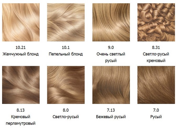 Garnier hair dye. Color palette, photo: Naturals, Senseishen, Shine, Olia, caramel, alder, pearl-ash, dark blond, sandy shore, light blond