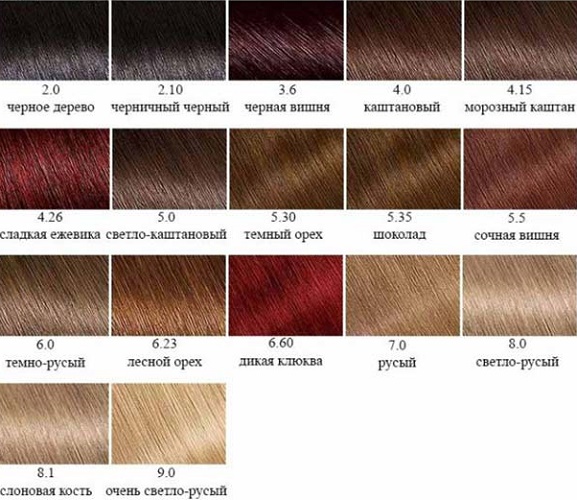 Garnier hair dye. Color palette, photo: Naturals, Senseishen, Shine, Olia, caramel, alder, pearl-ash, dark blond, sandy shore, light blond