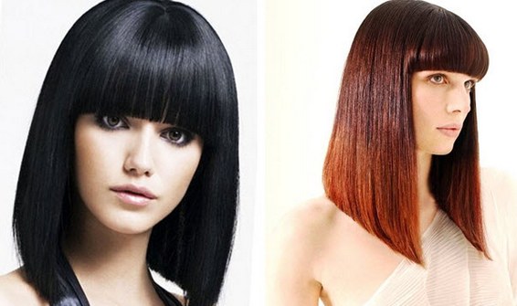 Long bob with bangs on fine hair. Photo, what it looks like for a round, elongated, square, rectangular, oval face