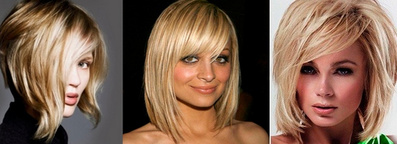 Long bob with bangs on fine hair. Photo, what it looks like for a round, elongated, square, rectangular, oval face