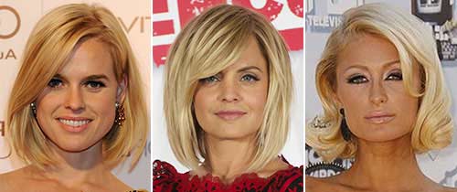 Long bob with bangs on fine hair. Photo, what it looks like for a round, elongated, square, rectangular, oval face