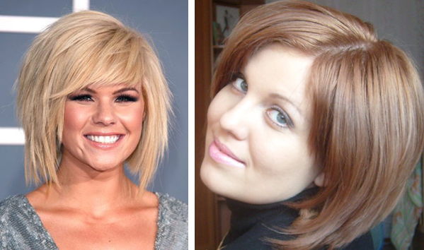 Long bob with bangs on fine hair. Photo, what it looks like for a round, elongated, square, rectangular, oval face