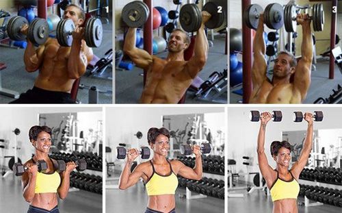 Exercises with dumbbells on the shoulders at home for men and women