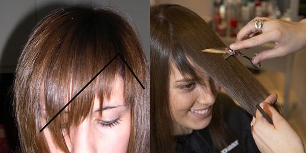 Oblique bangs for long hair, medium, short, square. Haircut for torn, elongated bangs. A photo