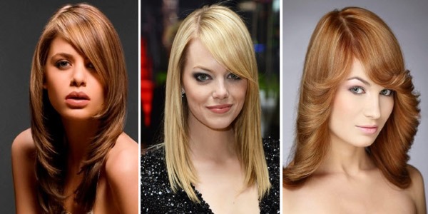 Oblique bangs for long hair, medium, short, square. Haircut for torn, elongated bangs. A photo