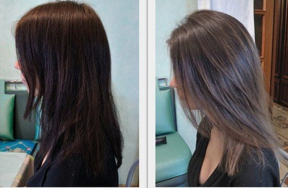 Hair dye Kapus with hyaluronic acid. Palette, photo before and after staining. Instructions for use