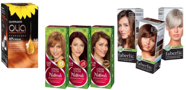 Ammonia-free hair dyes. Names and palettes of professional tinting and coloring agents