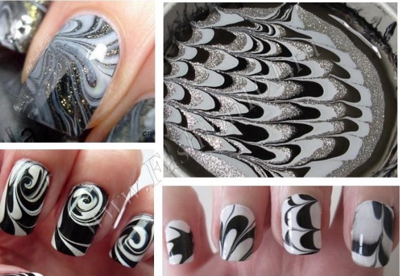 Black and white nails - french design, ombre, gradient, with rhinestones, broths, silver, gold. Novelties of manicure. A photo