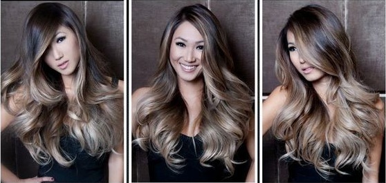 Ombre for light brown hair of medium length, square: colored, ashy. Home dyeing. A photo