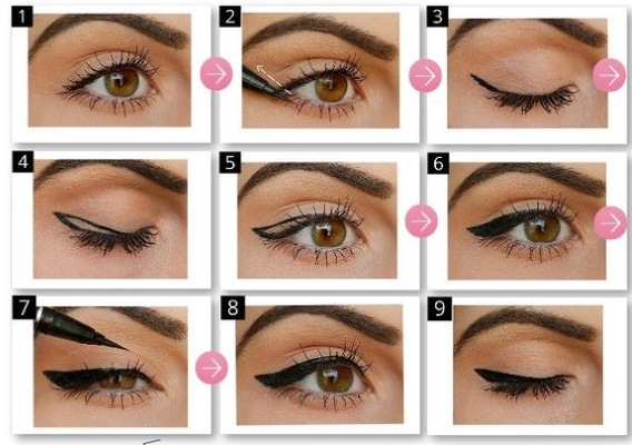 How to make beautiful arrows on the eyes. Photo, step by step instructions: liquid eyeliner, felt-tip pen