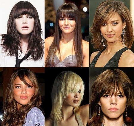 Haircut cascade for long hair with bangs for a round, oval, square face, how to cut. Photo, front and back views