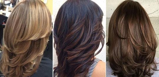 Haircut cascade for long hair with bangs for a round, oval, square face, how to cut. Photo, front and back views